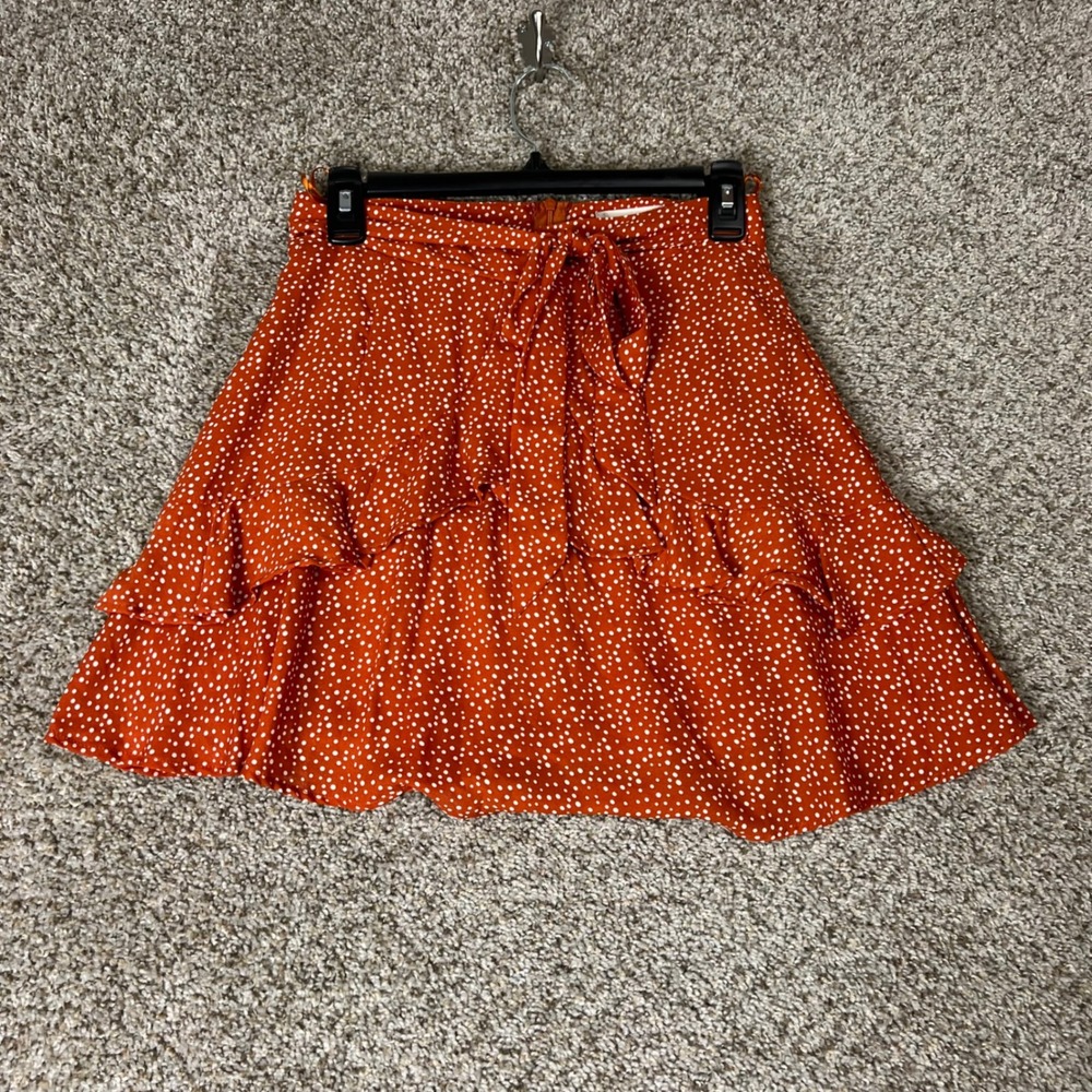 Altar'd State Burnt Orange Polka Dot Ruffle Tie Waist Mini Skirt XS